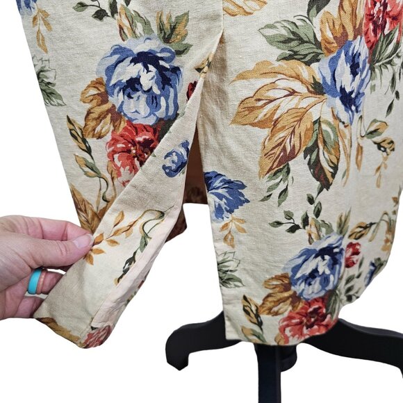 VTG 90s Talbots Floral Linen Blend Dress 14P Midi Button Up Prairie Cottagecore - Picture 4 of 12